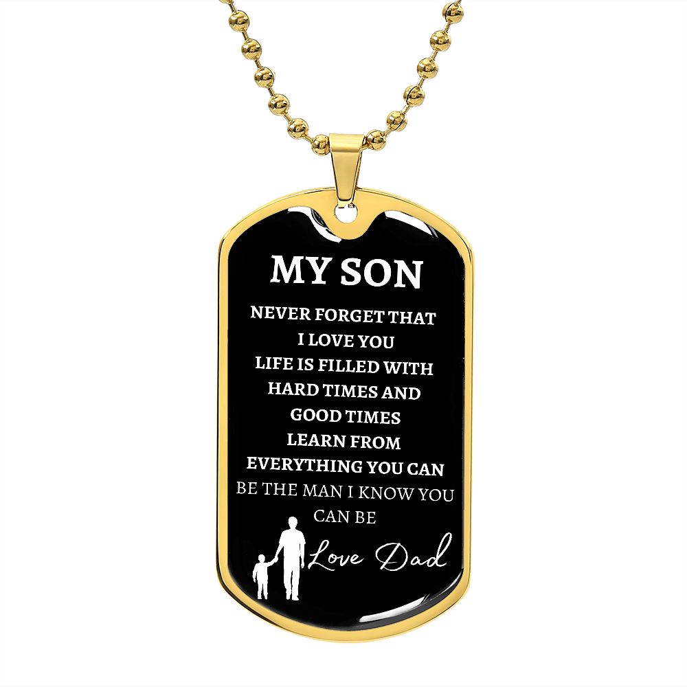 MY SON - LOVE DAD - Graphical Dog Tag & Ball Chain (w/ small graphic)