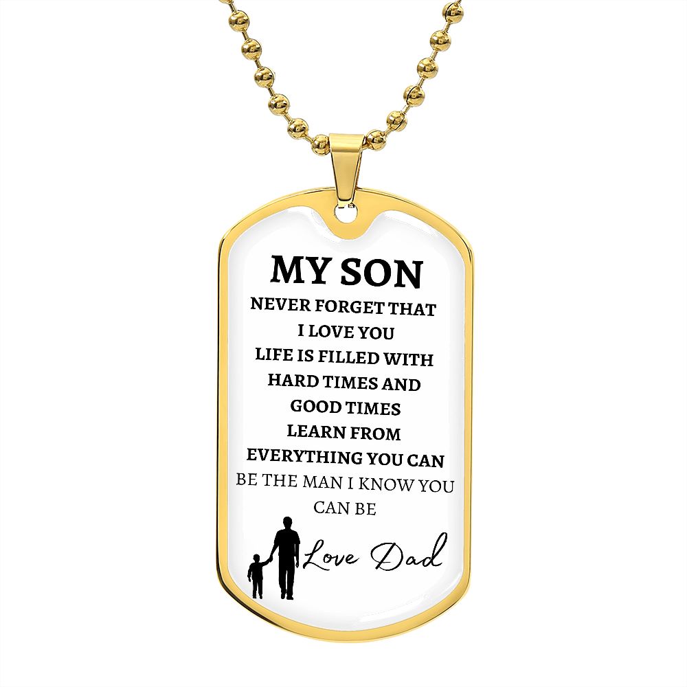 MY SON - LOVE DAD - Graphical Dog Tag & Ball Chain (w/ small graphic)