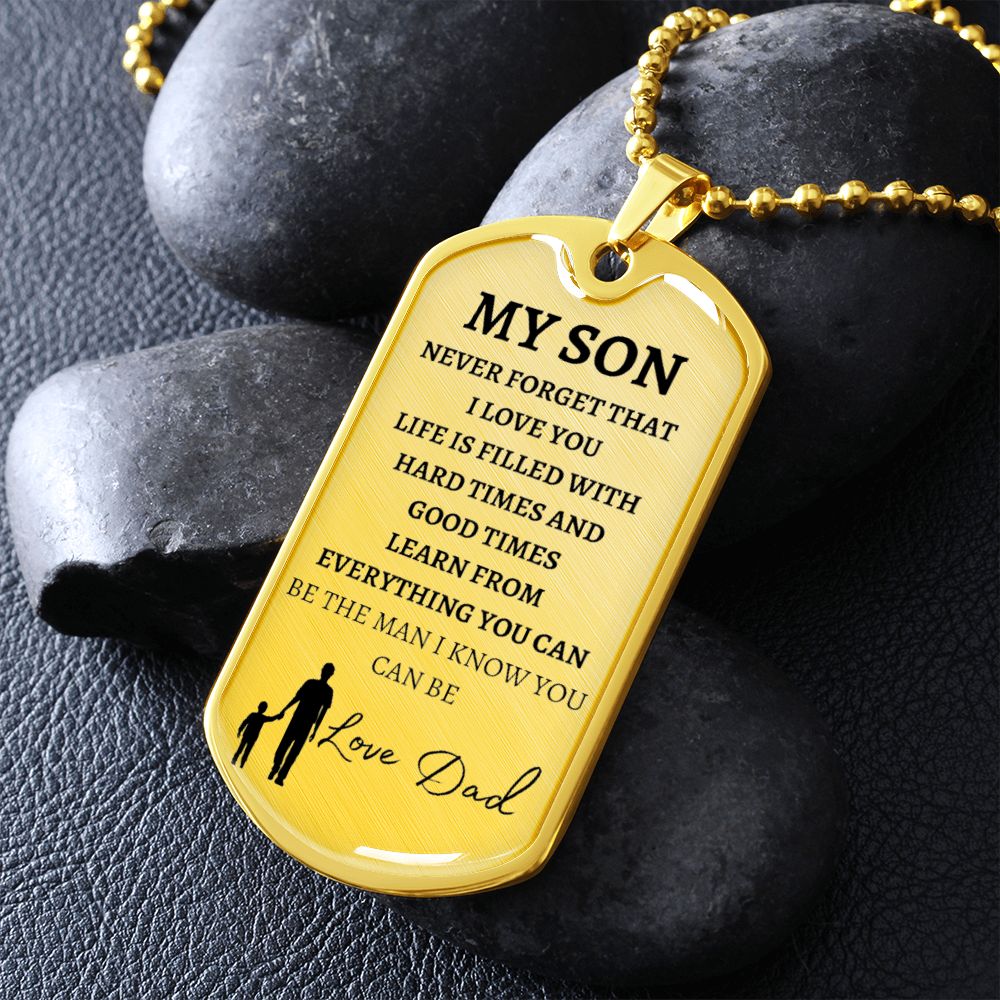 MY SON - LOVE DAD - Graphical Dog Tag & Ball Chain (w/small graphic & NO background)