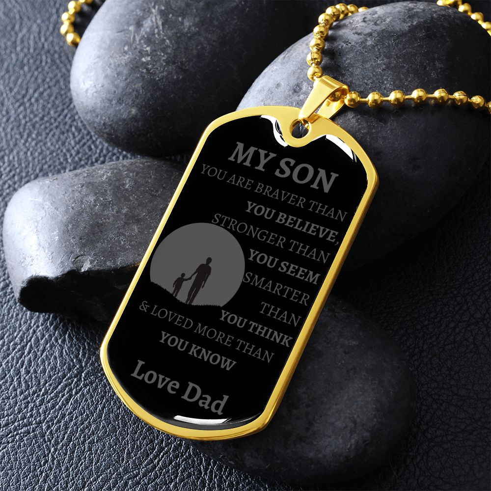 MY SON - LOVE DAD - Graphical Dog Tag & Ball Chain (Gray w/ large graphic)