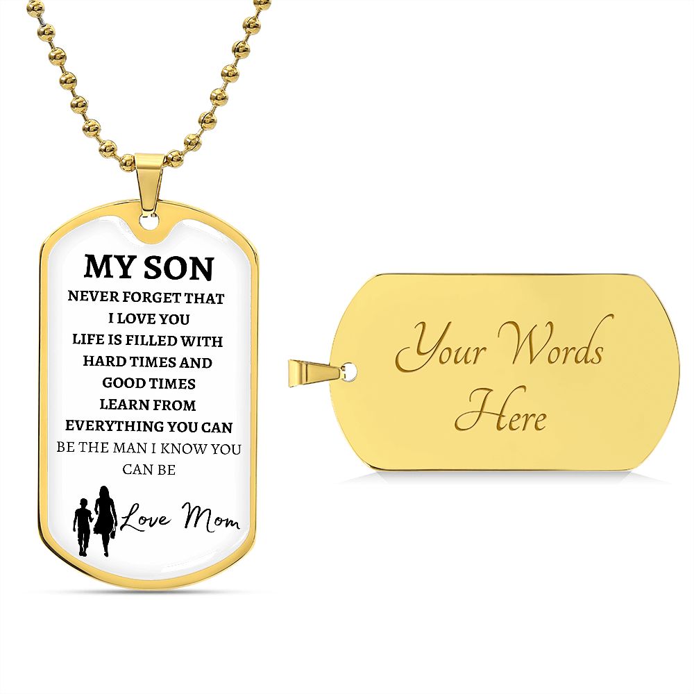 MY SON - LOVE MOM - Graphical Dog Tag & Ball Chain (w/small graphic)