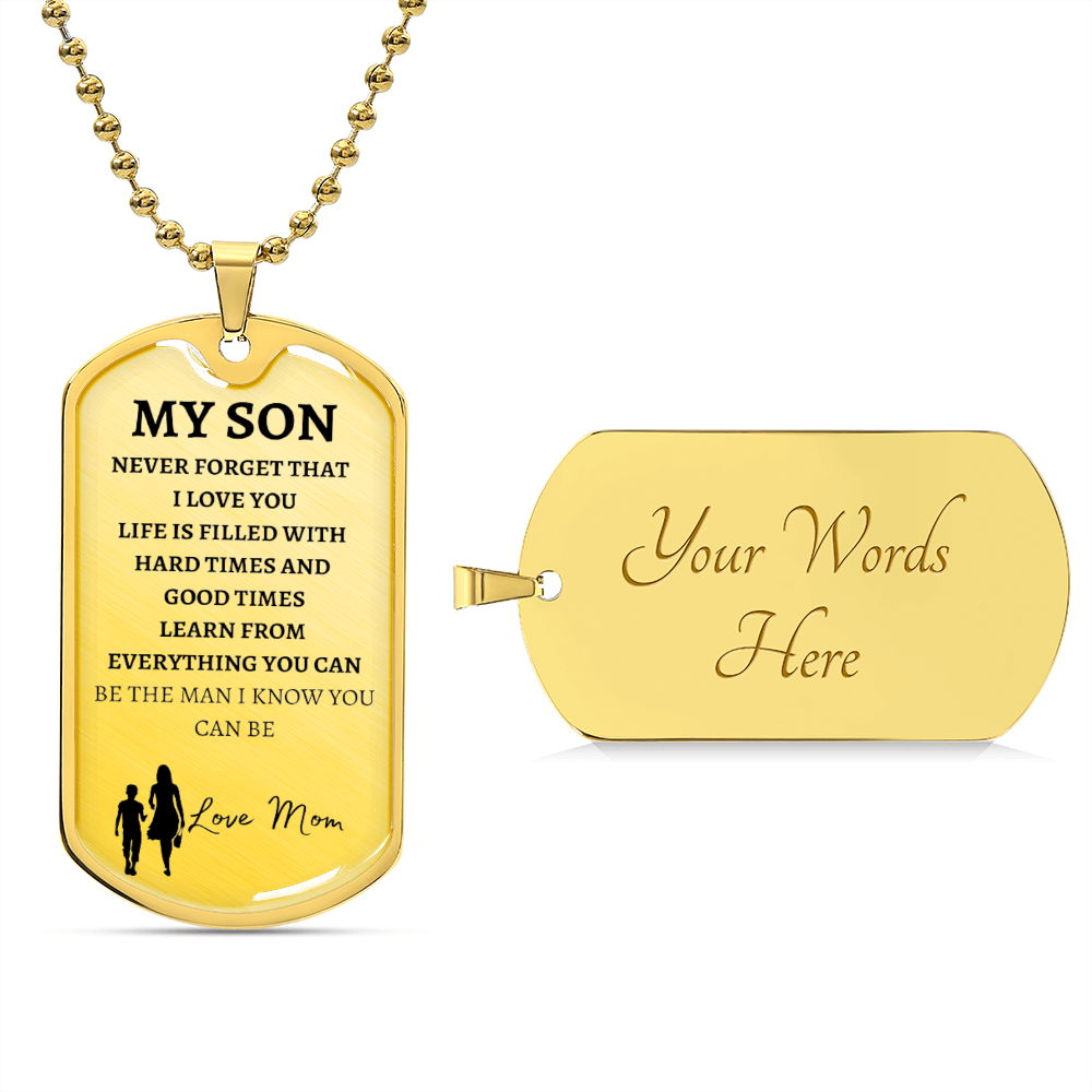MY SON - LOVE MOM - Graphical Dog Tag & Ball Chain
