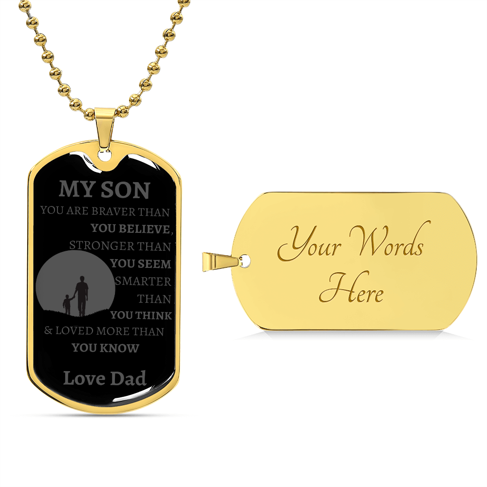 MY SON - LOVE DAD - Graphical Dog Tag & Ball Chain (Gray w/ large graphic)