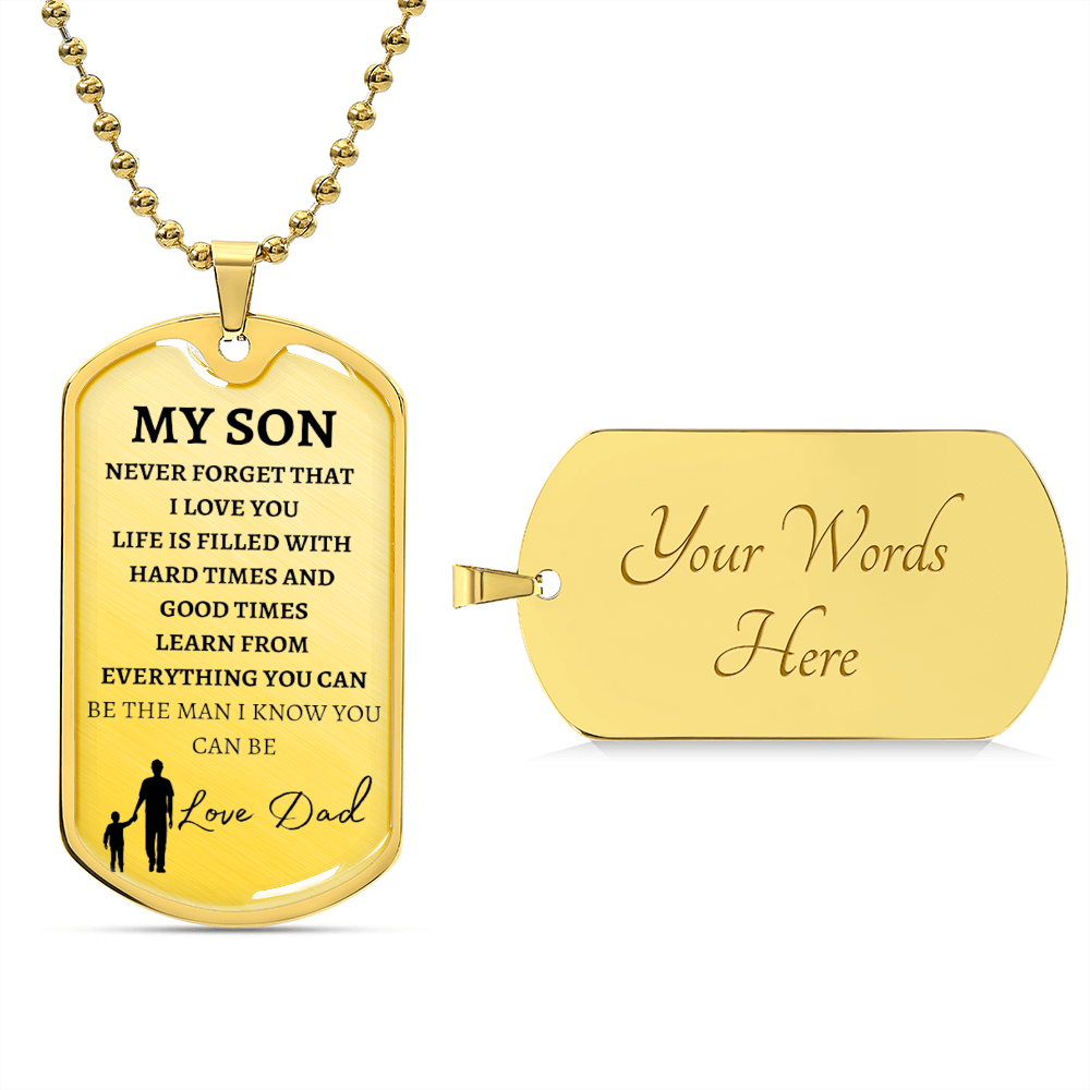 MY SON - LOVE DAD - Graphical Dog Tag & Ball Chain (w/small graphic & NO background)