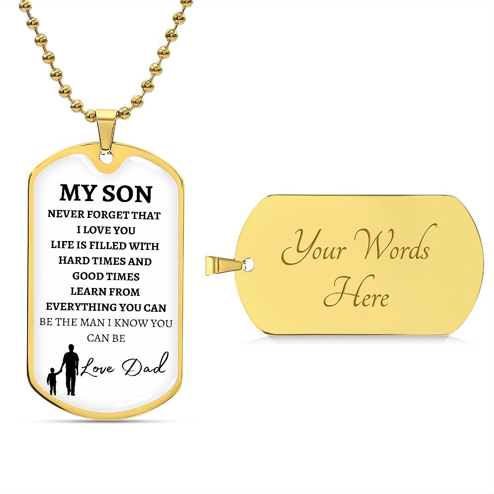 MY SON - LOVE DAD - Graphical Dog Tag & Ball Chain (w/ small graphic)