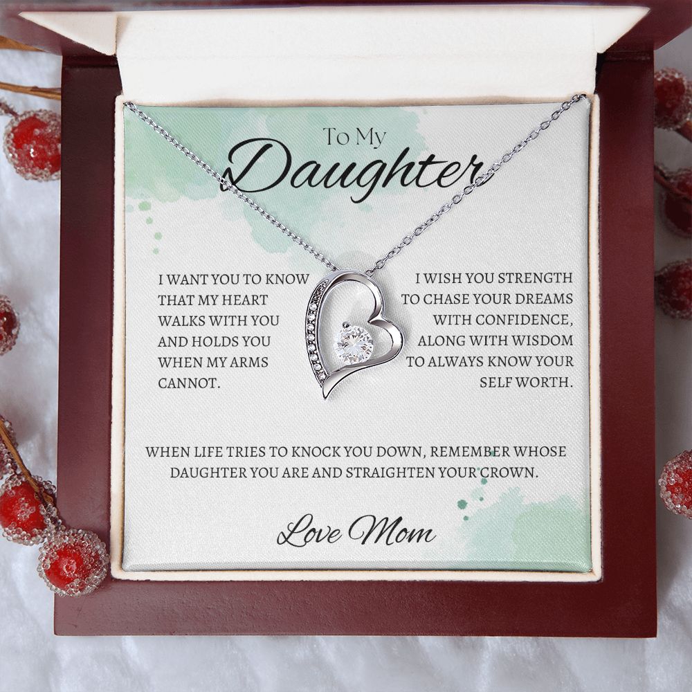 TO MY DAUGHTER - Love Mom - Forever Love Necklace (White & watercolor background)