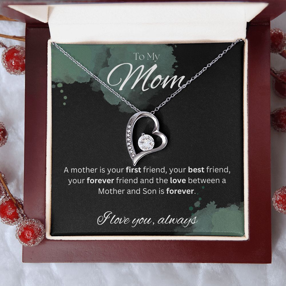 TO MY MOM - Between a Mother and Son - Forever Love Necklace (Black & watercolor background)
