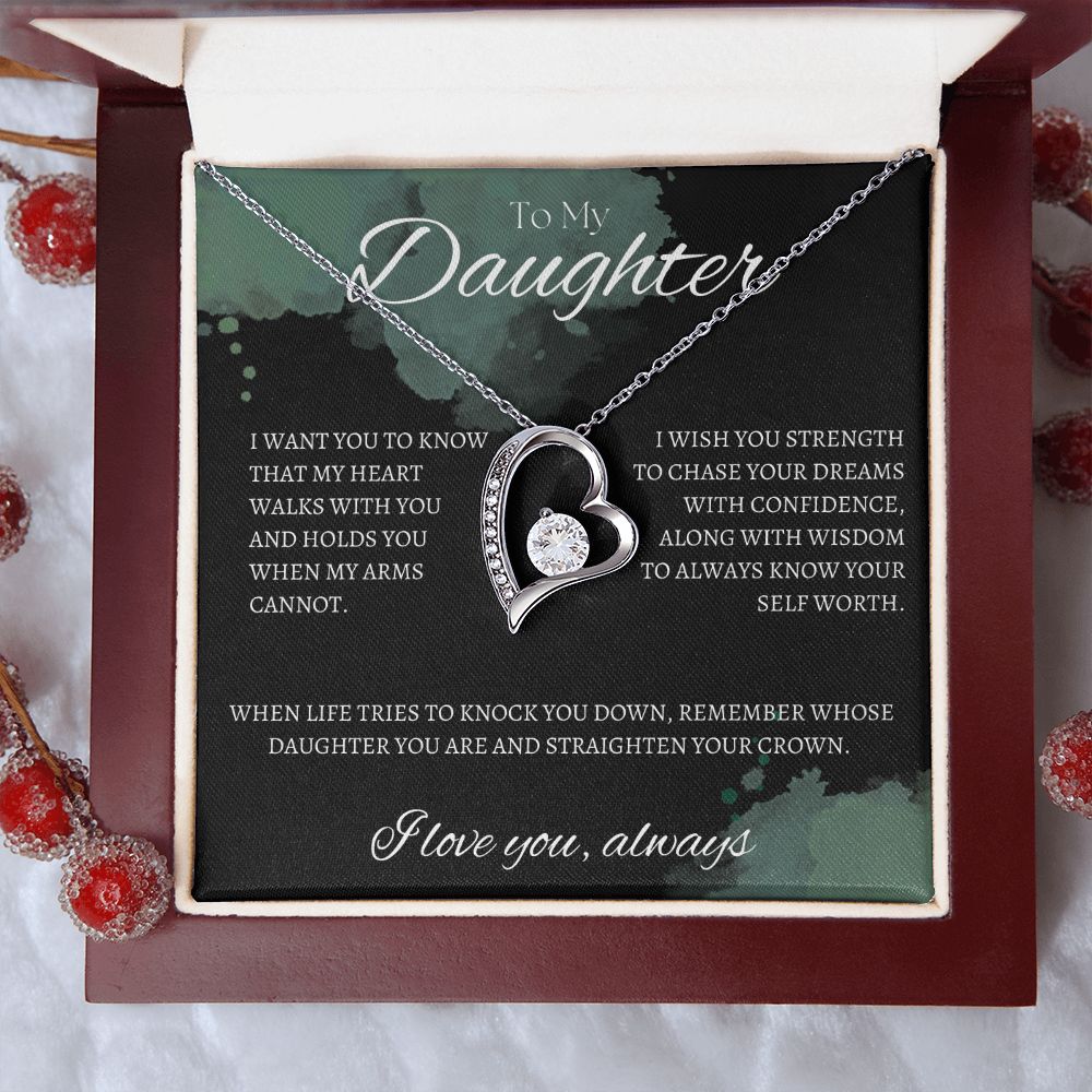 TO MY DAUGHTER - I love you always - Forever Love Necklace (Black & watercolor background)