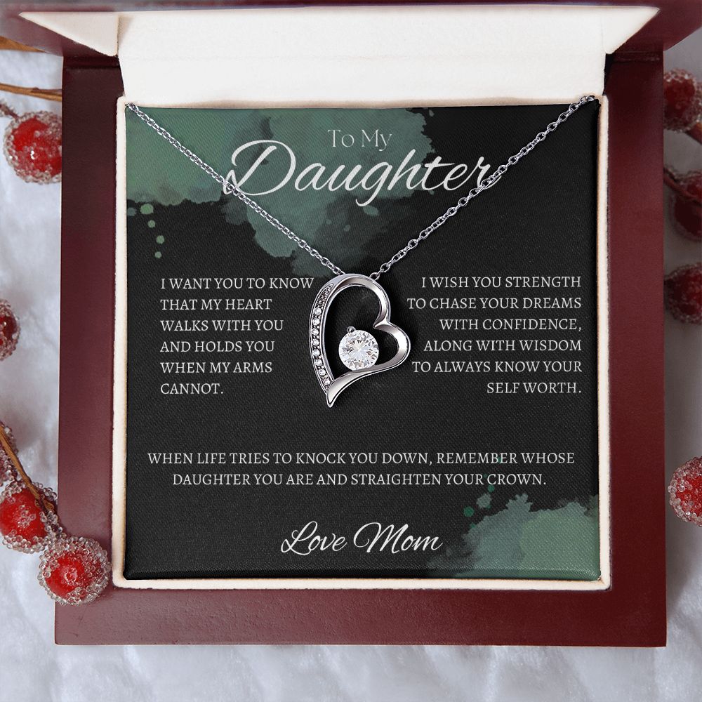TO MY DAUGHTER - Love Mom - Forever Love Necklace (Black & watercolor background)
