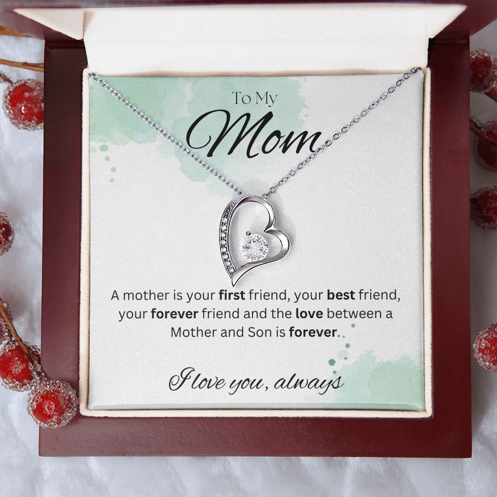 TO MY MOM - Between a Mother and Son - Forever Love Necklace (White & watercolor background)