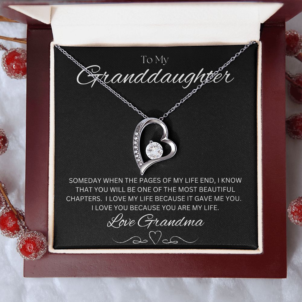 TO MY GRANDDAUGHTER - Love Grandma - Forever Love Necklace (Black background)