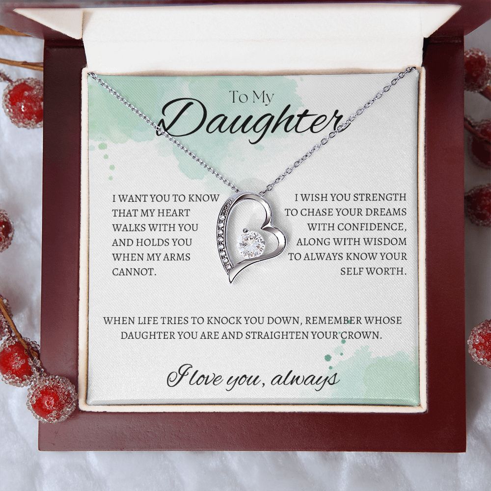 TO MY DAUGHTER - I love you always - Forever Love Necklace (White & watercolor background)