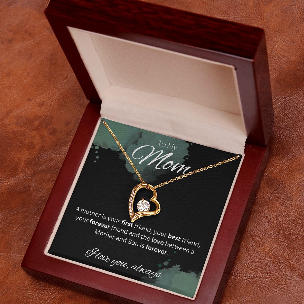 TO MY MOM - Between a Mother and Son - Forever Love Necklace (Black & watercolor background)