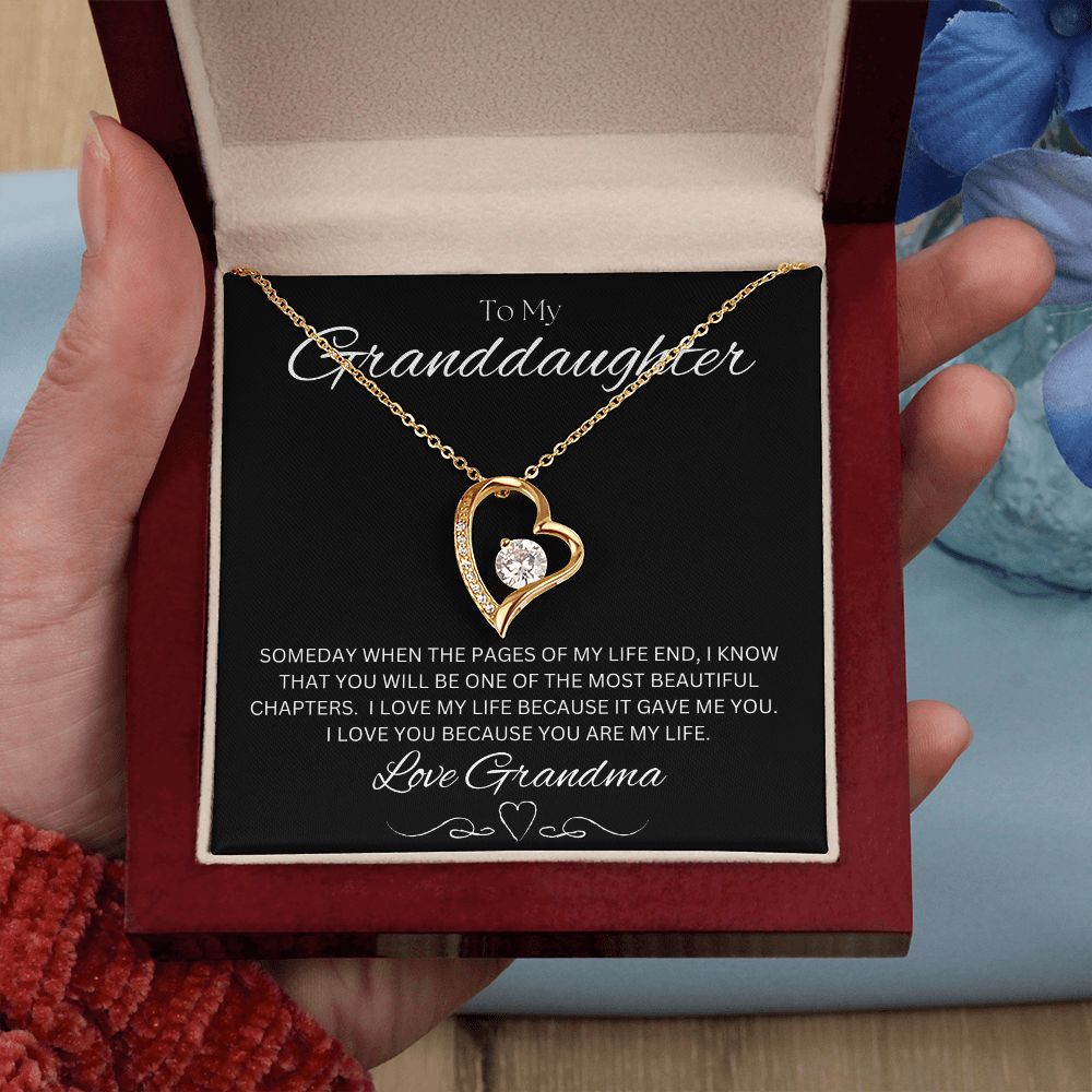 TO MY GRANDDAUGHTER - Love Grandma - Forever Love Necklace (Black background)