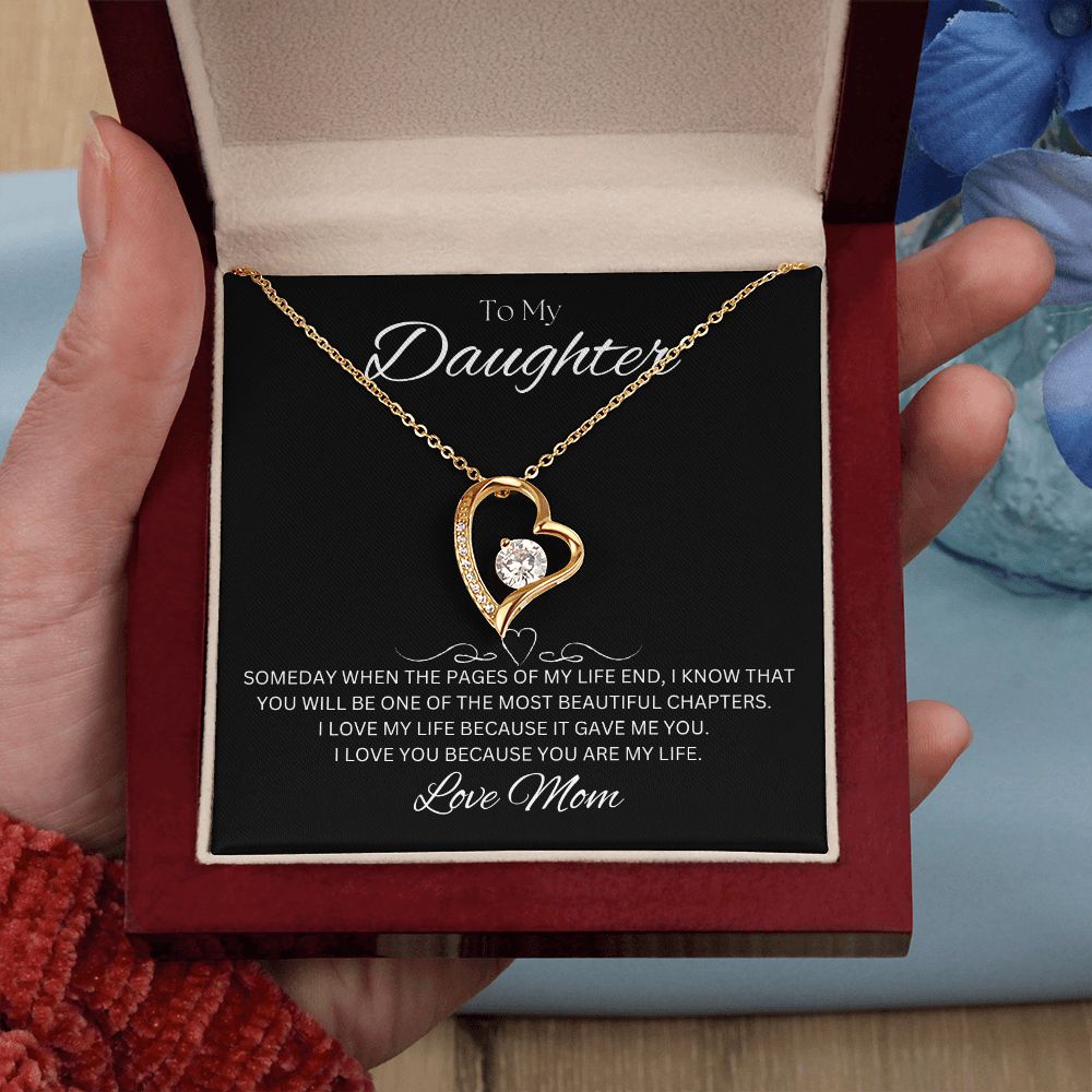 TO MY DAUGHTER - Love Mom - Forever Love Necklace (Black background)