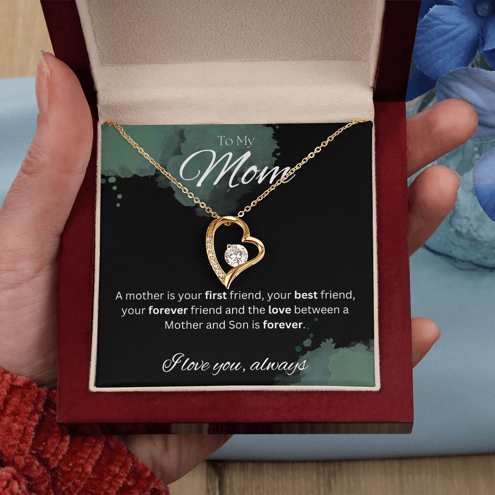 TO MY MOM - Between a Mother and Son - Forever Love Necklace (Black & watercolor background)