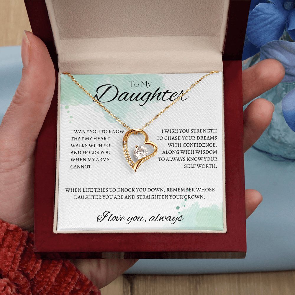 TO MY DAUGHTER - I love you always - Forever Love Necklace (White & watercolor background)