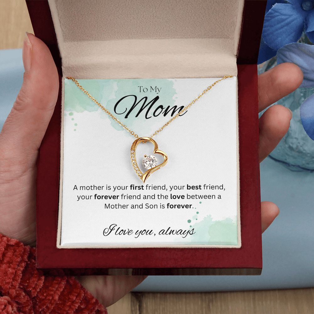 TO MY MOM - Between a Mother and Son - Forever Love Necklace (White & watercolor background)