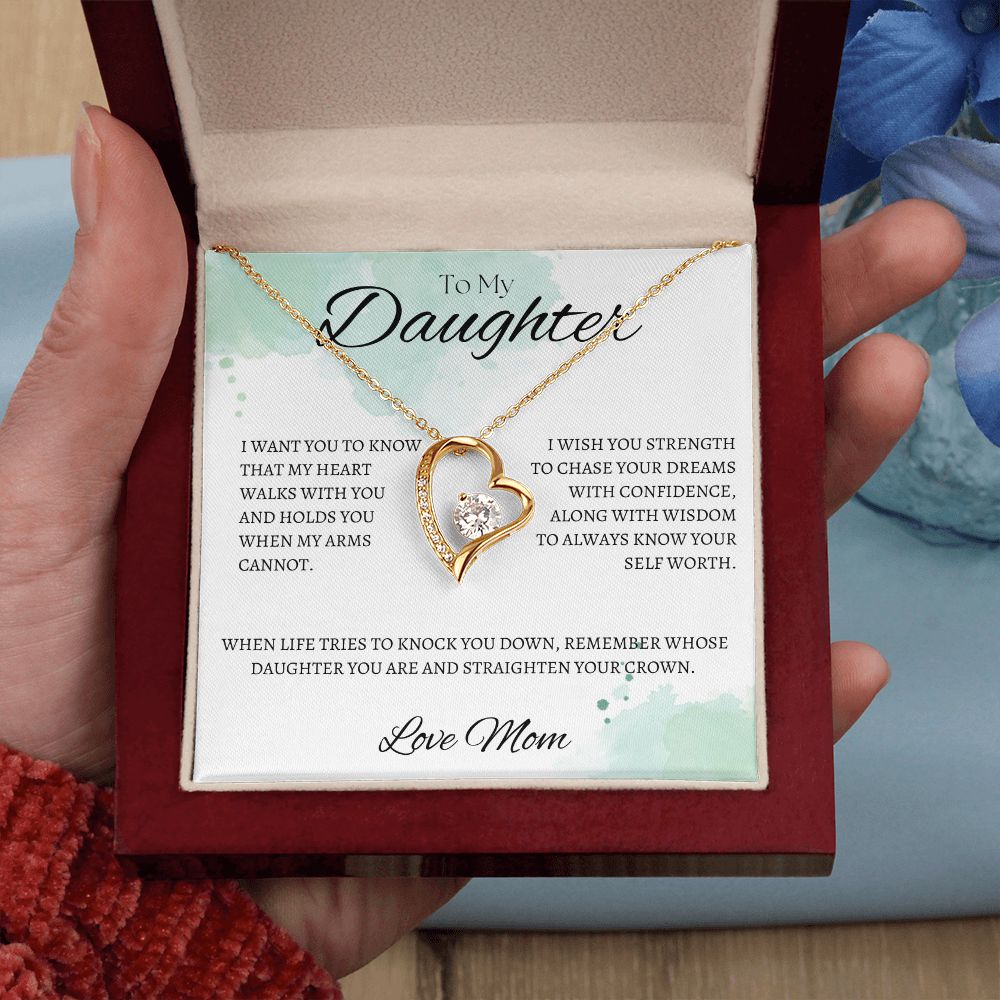 TO MY DAUGHTER - Love Mom - Forever Love Necklace (White & watercolor background)