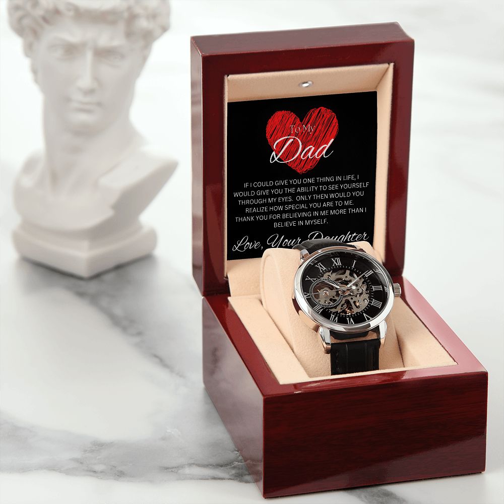 TO MY DAD - Love, Your Daughter - Men's Openwork Watch + MC (Black background)