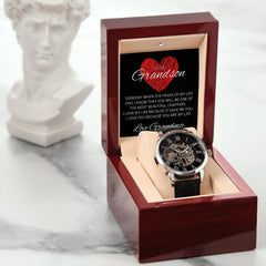 TO MY GRANDSON - Love Grandma - Men's Openwork Watch + MC (Black background)