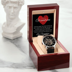 TO MY GRANDSON - Love Grandpa - Men's Openwork Watch + MC (Black background)