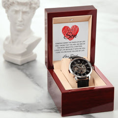TO MY SON - Love Dad - Men's Openwork Watch + MC (White background)