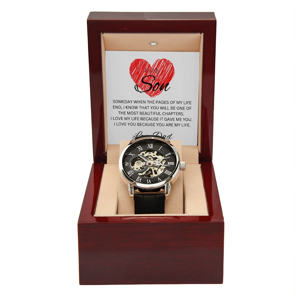 TO MY SON - Love Dad - Men's Openwork Watch + MC (White background)