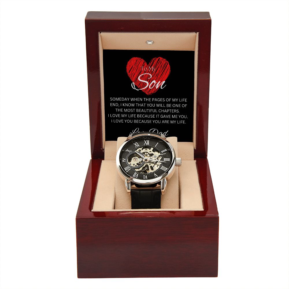 TO MY SON - Love Dad - Men's Openwork Watch + MC (Black background)
