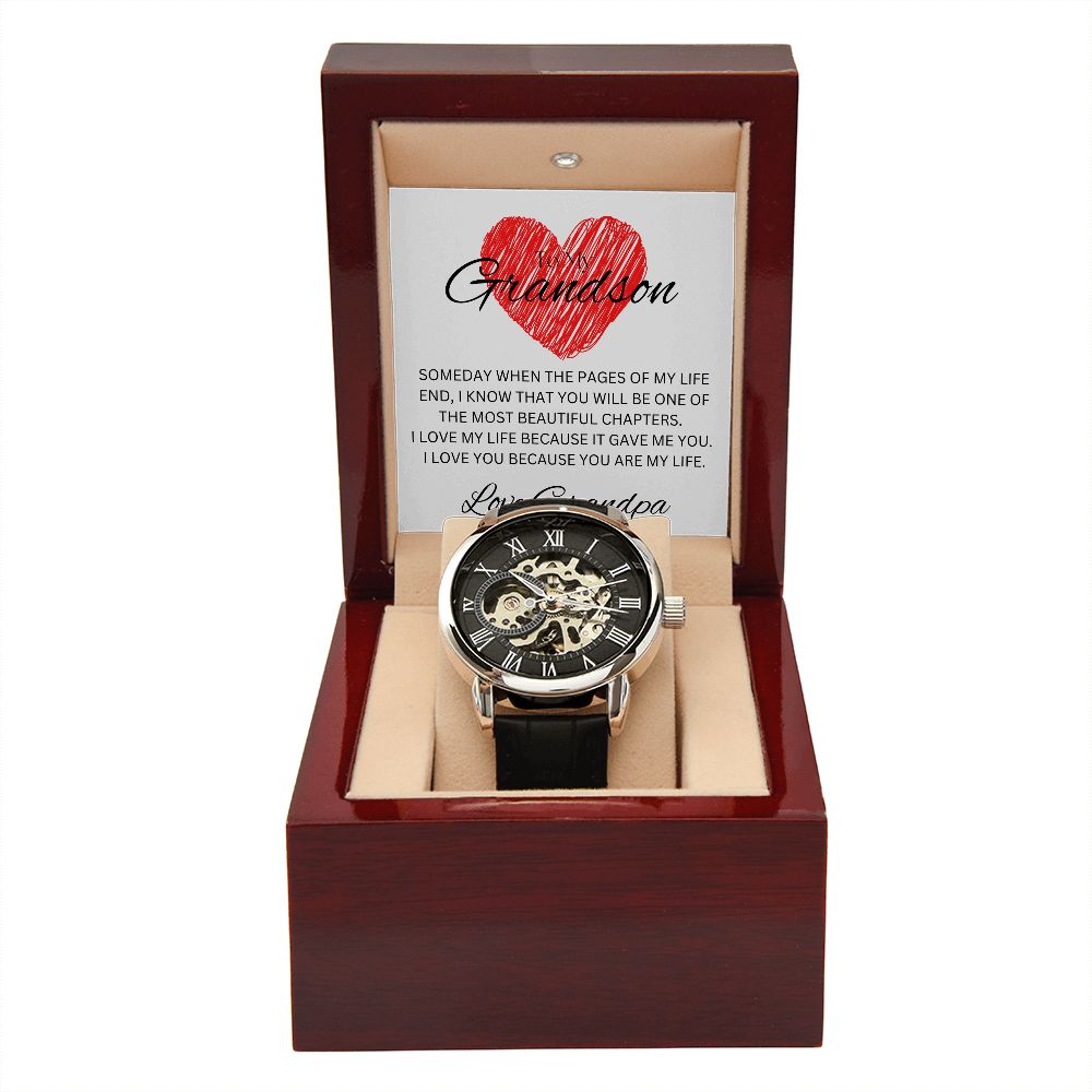 TO MY GRANDSON - Love Grandpa - Men's Openwork Watch + MC (White background)