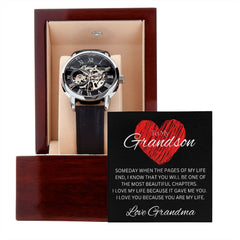 TO MY GRANDSON - Love Grandma - Men's Openwork Watch + MC (Black background)