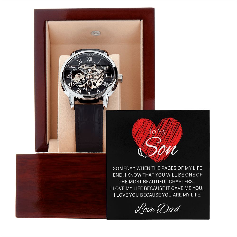 TO MY SON - Love Dad - Men's Openwork Watch + MC (Black background)