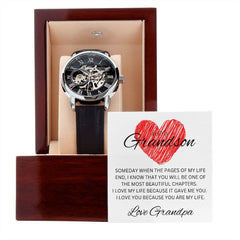 TO MY GRANDSON - Love Grandpa - Men's Openwork Watch + MC (White background)
