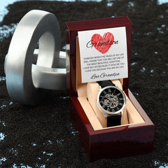 TO MY GRANDSON - Love Grandpa - Men's Openwork Watch + MC (White background)