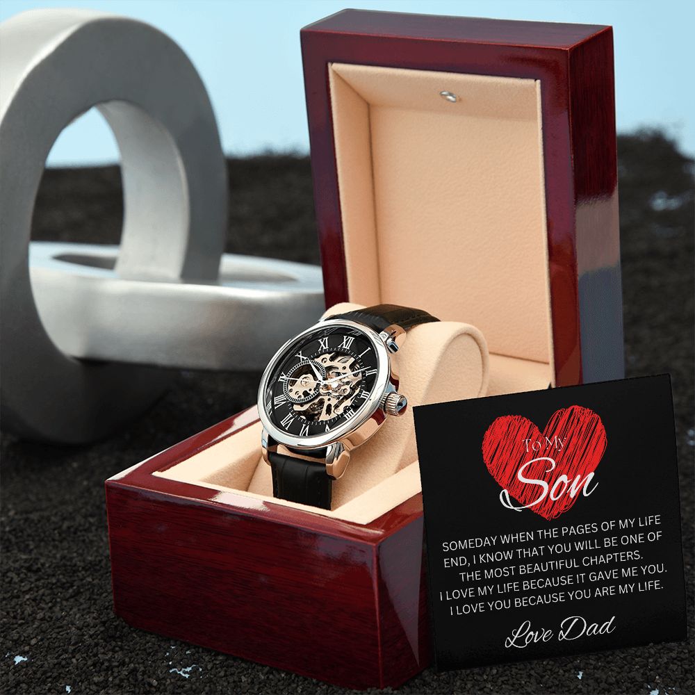 TO MY SON - Love Dad - Men's Openwork Watch + MC (Black background)