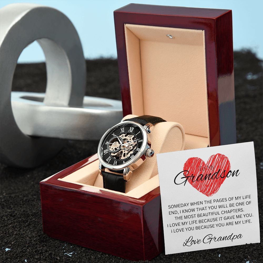 TO MY GRANDSON - Love Grandpa - Men's Openwork Watch + MC (White background)