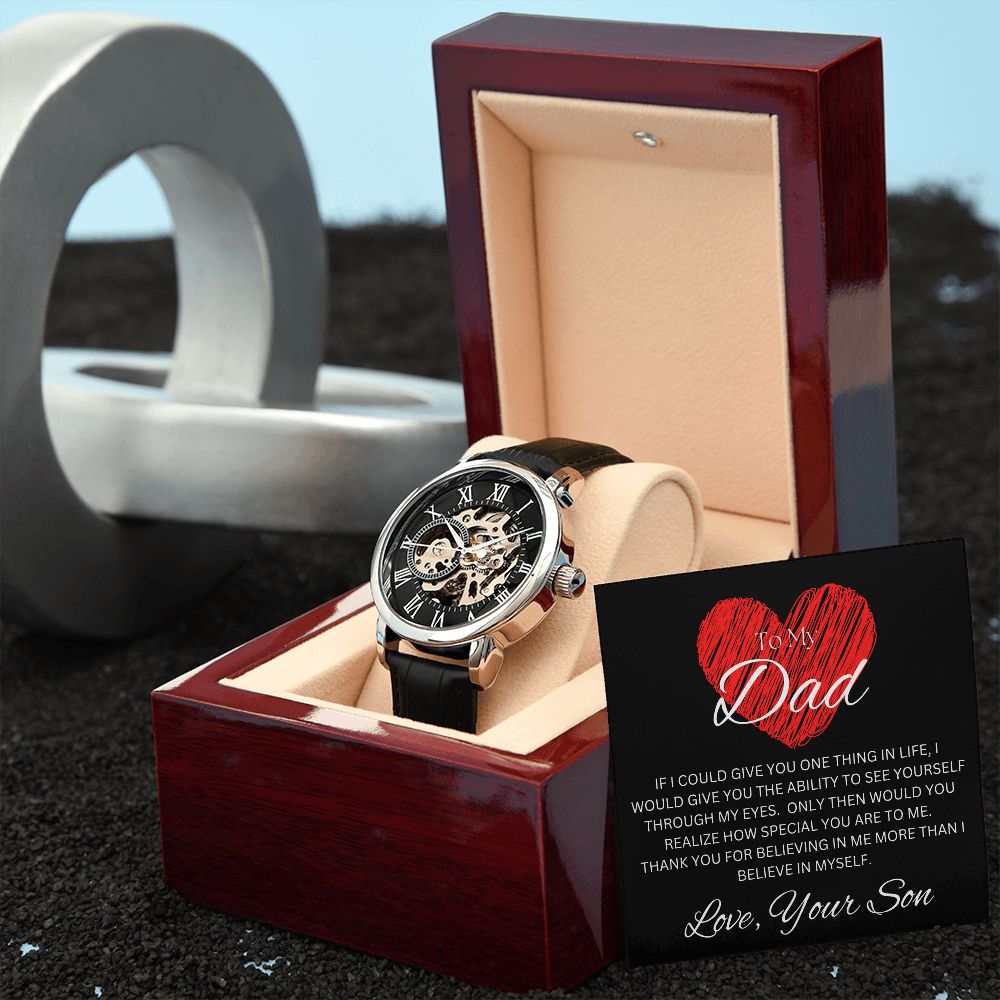 TO MY DAD - Love, Your Son - Men's Openwork Watch + MC (Black background)