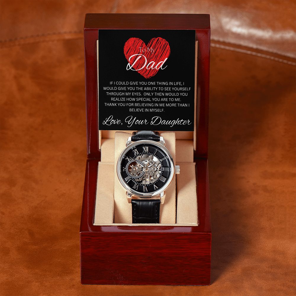 TO MY DAD - Love, Your Daughter - Men's Openwork Watch + MC (Black background)