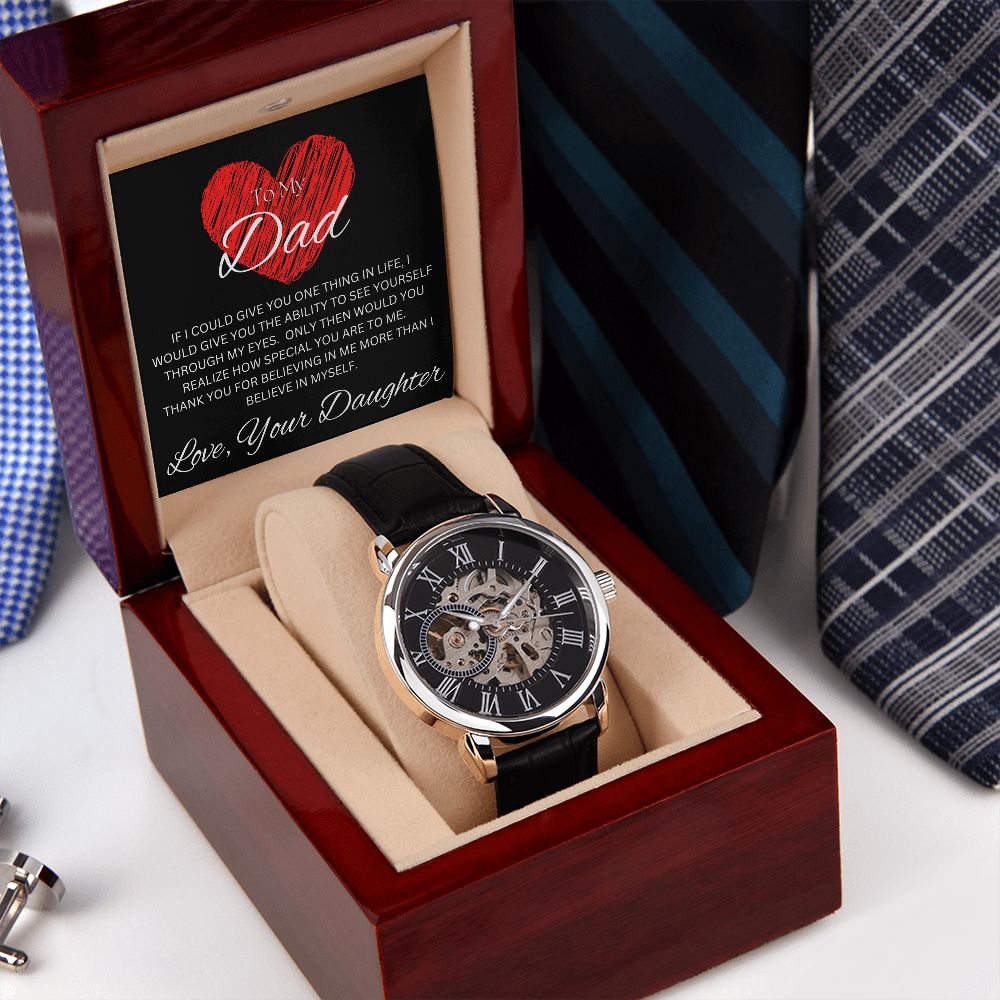 TO MY DAD - Love, Your Daughter - Men's Openwork Watch + MC (Black background)