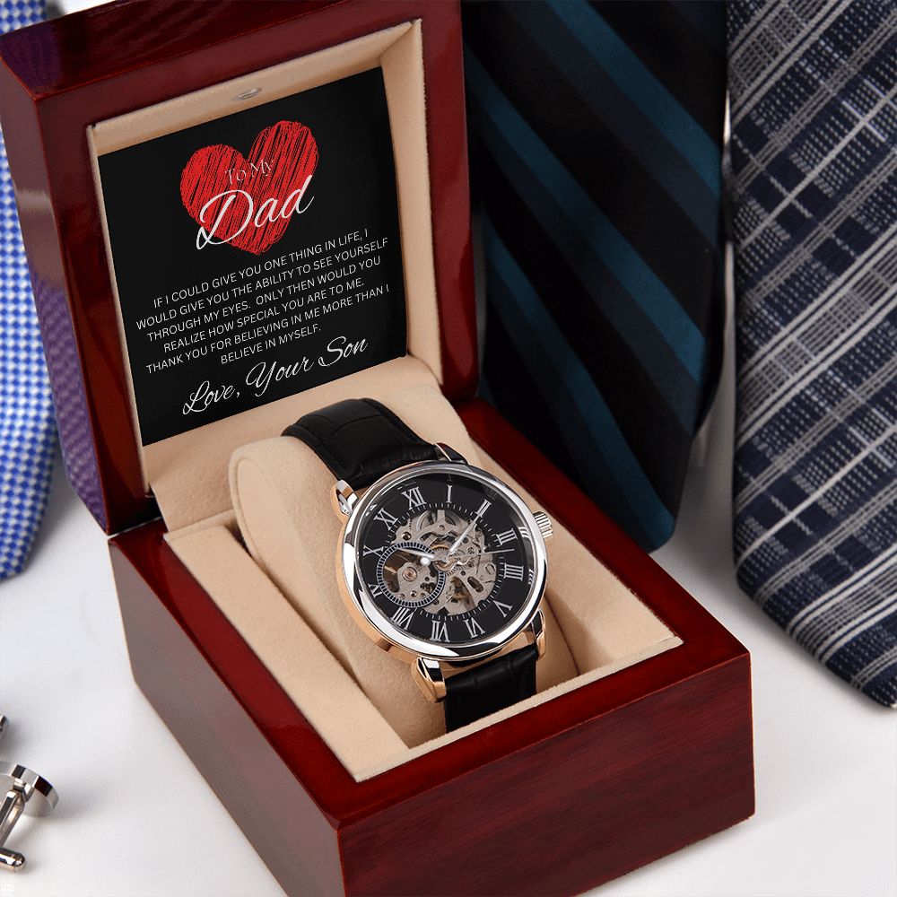 TO MY DAD - Love, Your Son - Men's Openwork Watch + MC (Black background)