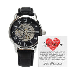 TO MY GRANDSON - Love Grandpa - Men's Openwork Watch + MC (White background)