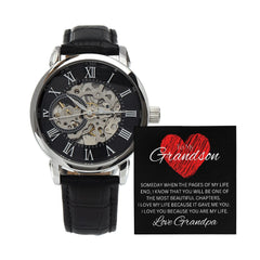 TO MY GRANDSON - Love Grandpa - Men's Openwork Watch + MC (Black background)
