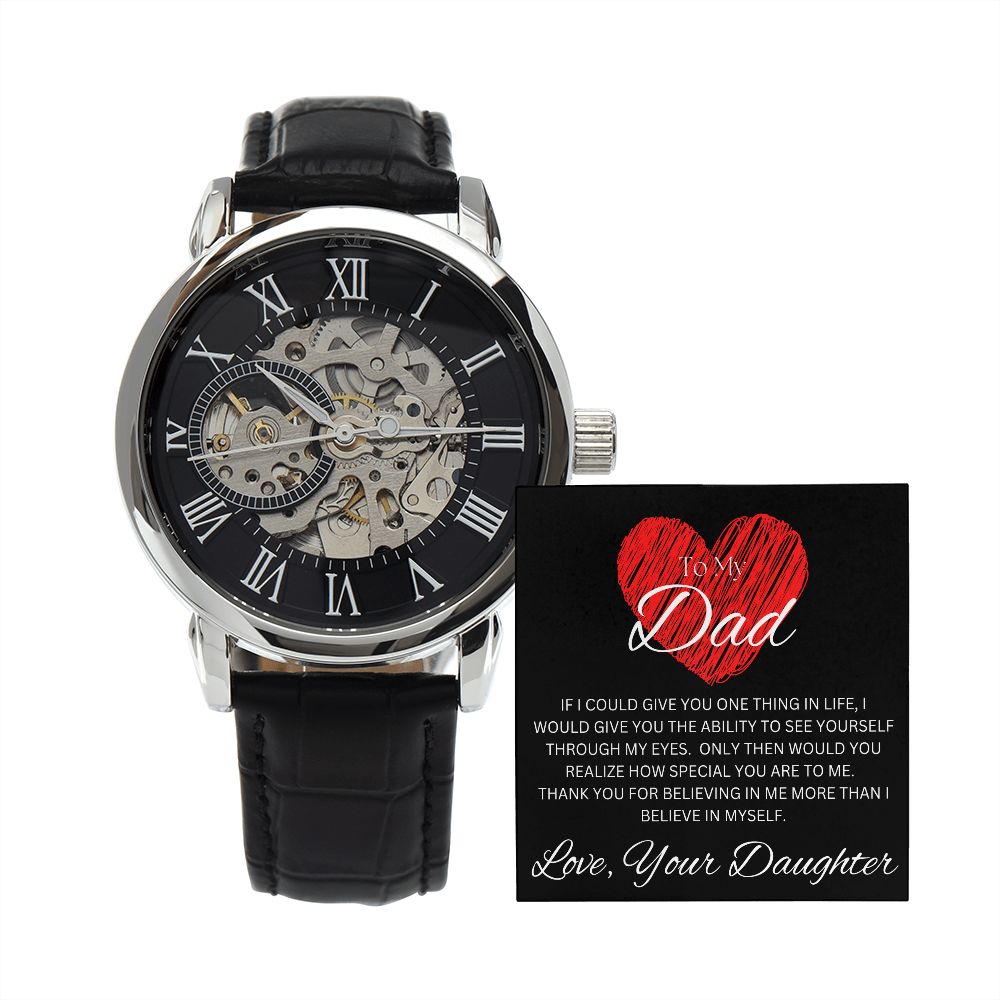 TO MY DAD - Love, Your Daughter - Men's Openwork Watch + MC (Black background)