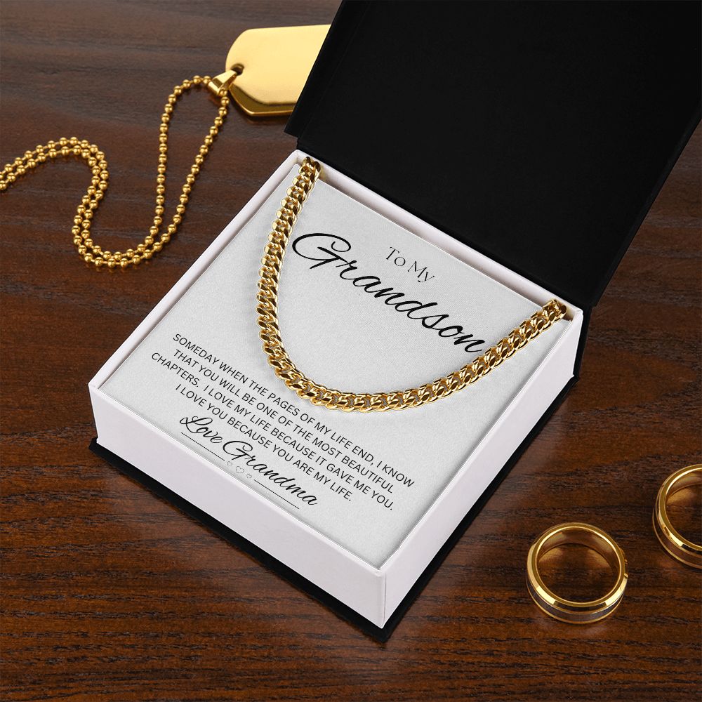 TO MY GRANDSON - Love Grandma - Cuban Link Chain (White background)