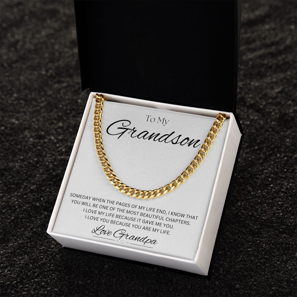 TO MY GRANDSON - Love Grandpa - Cuban Link Chain (White background)