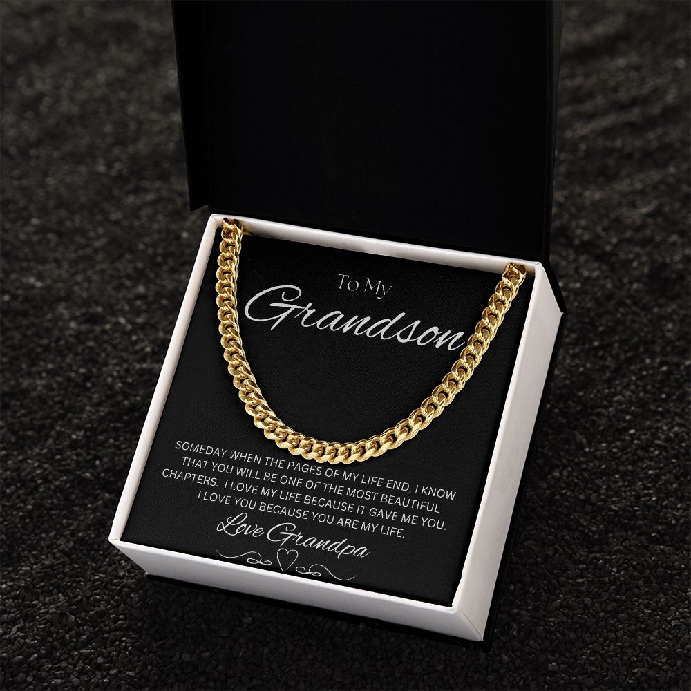 TO MY GRANDSON - Love Grandpa - Cuban Link Chain (Black background)