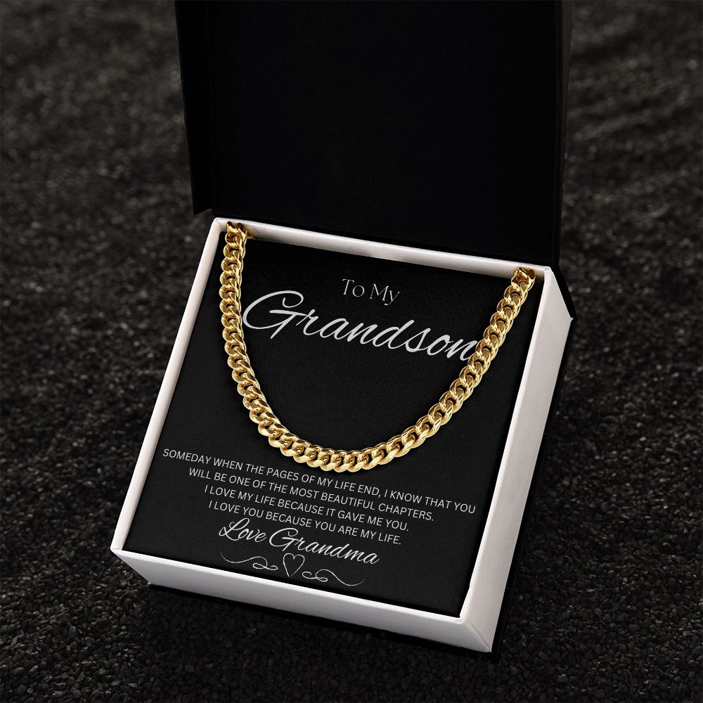 TO MY GRANDSON - Love Grandma - Cuban Link Chain (Black background)