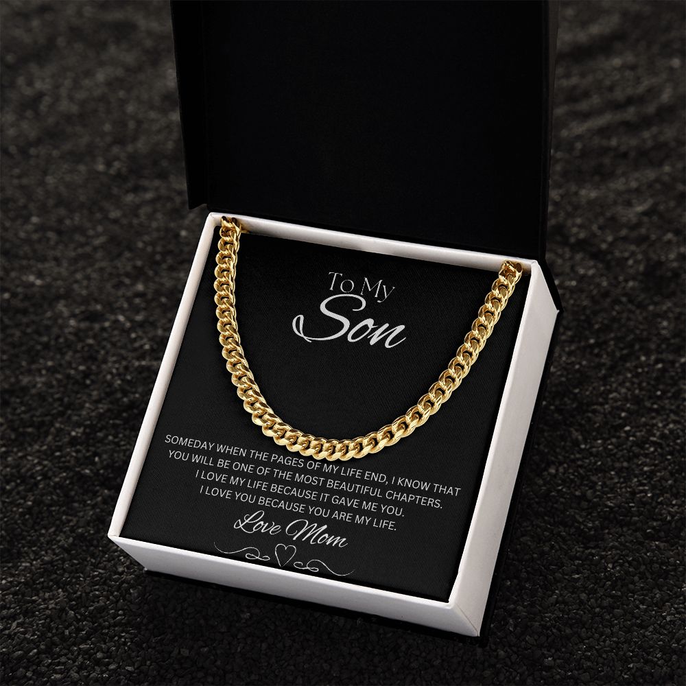 TO MY SON - Love Mom - Cuban Link Chain (Black background)