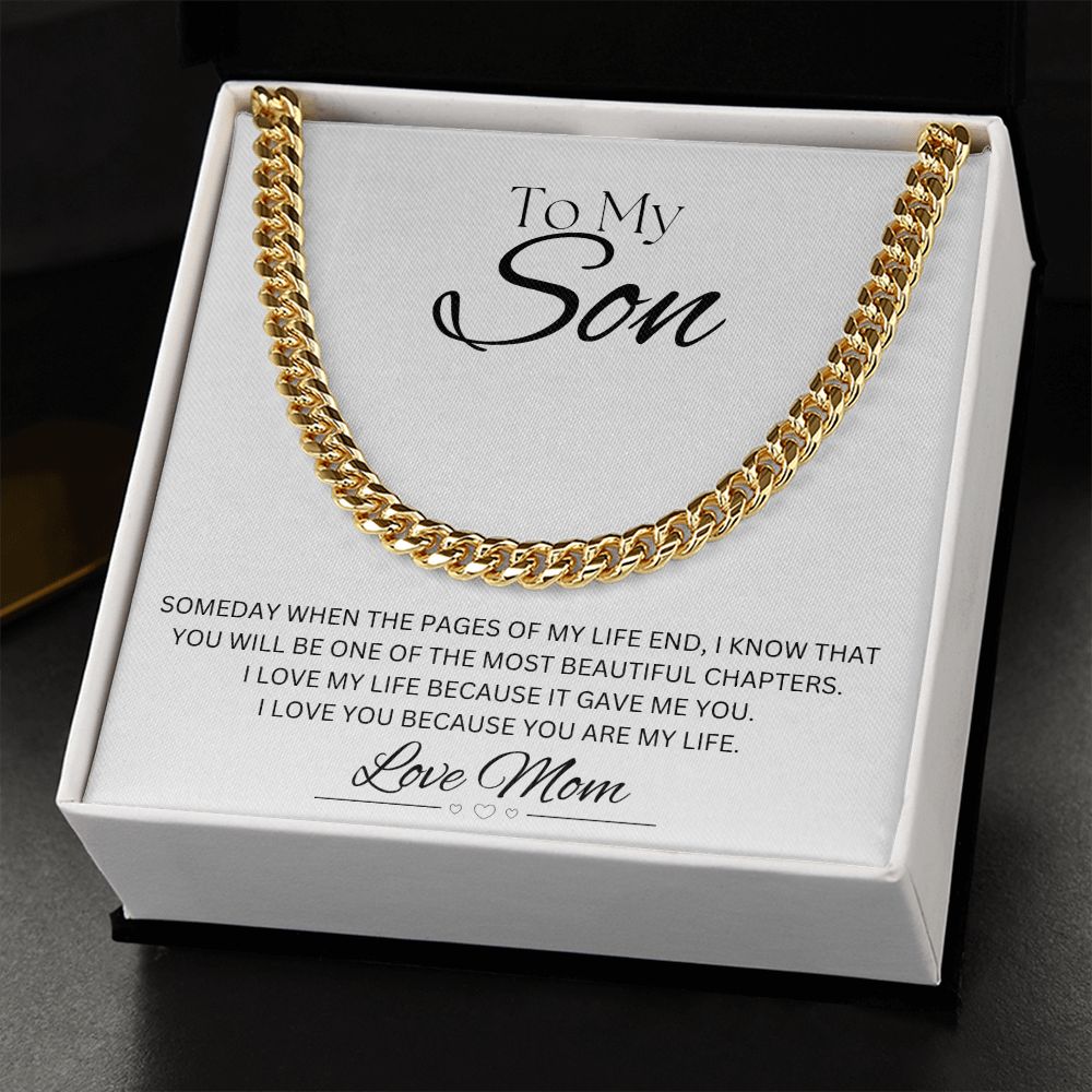 TO MY SON - Love Mom - Cuban Link Chain (White background)