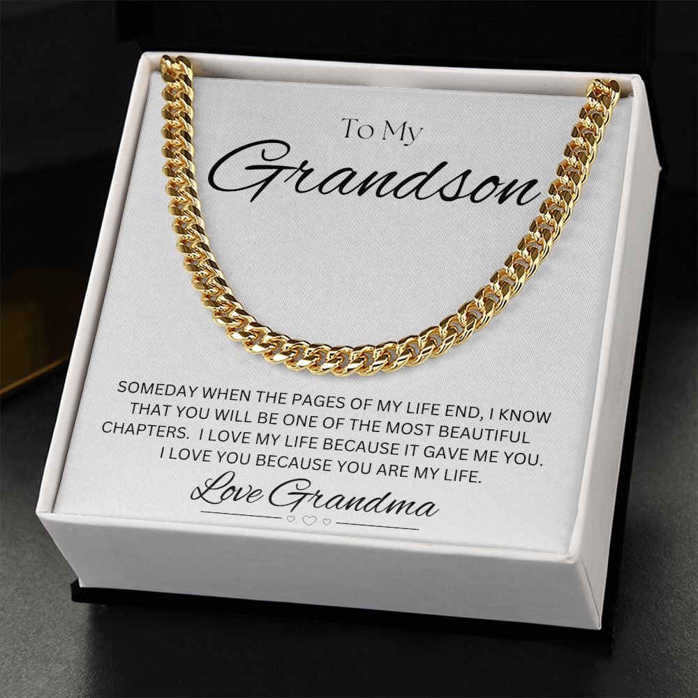 TO MY GRANDSON - Love Grandma - Cuban Link Chain (White background)